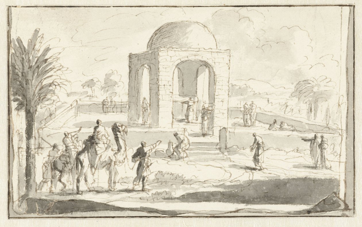 Vista di una moschea o tempio nel deserto da Jan Luyken