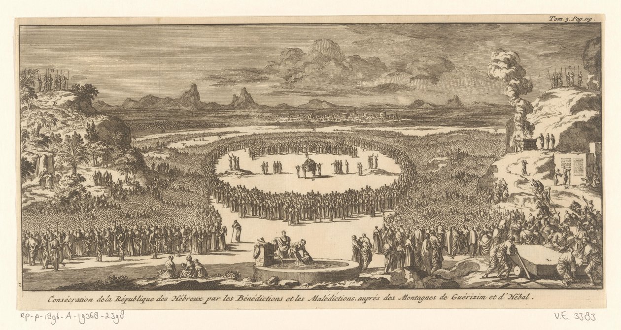 Israeliti offrono sacrifici di bruciatura e di pace sui monti Ebal e Gerizim (Consécration de la Republique des Hébreux par les Bénédictions et les Malédictions, auprés des Montagnes de Guérizim et d
