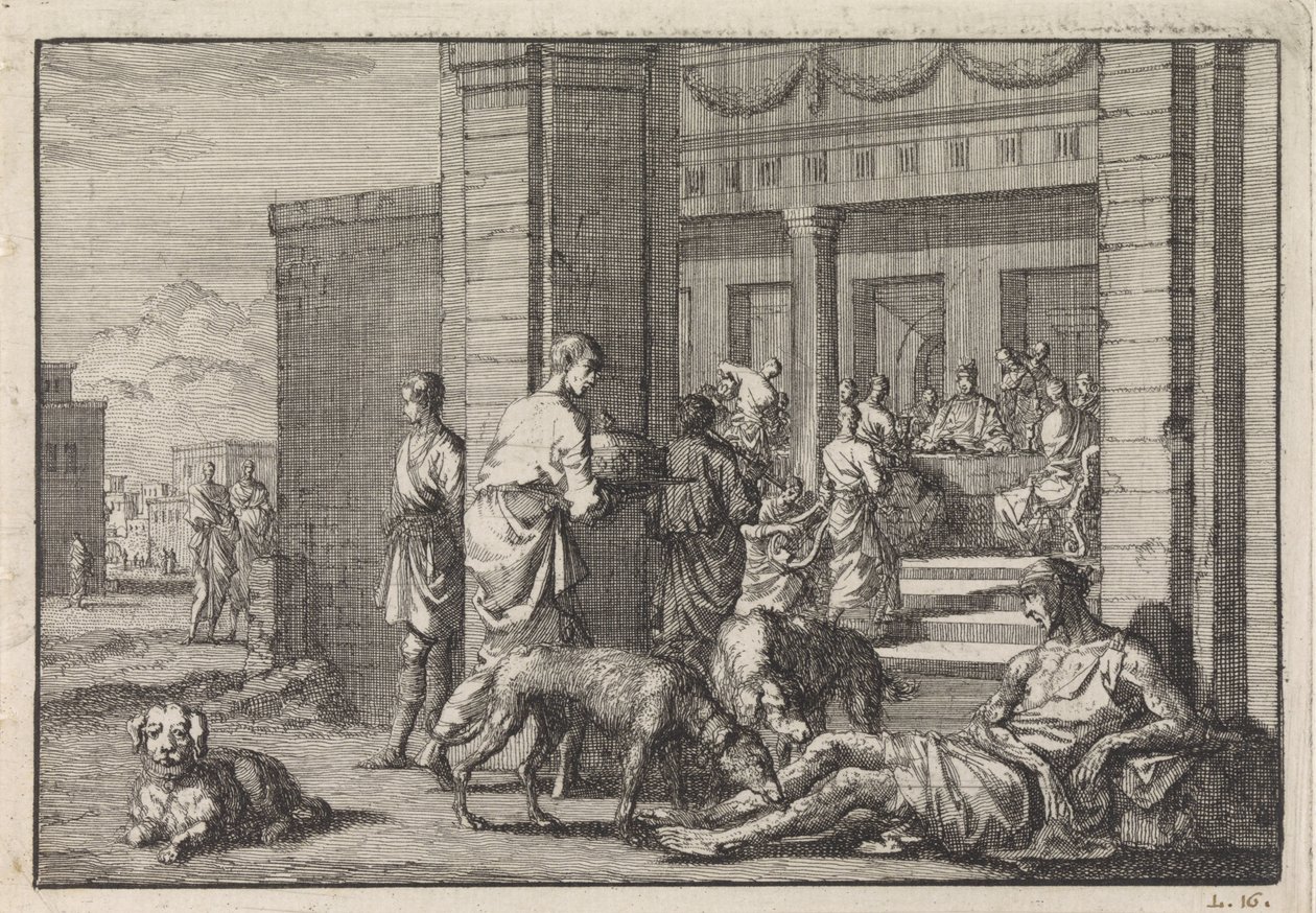 Lazzaro mendica al banchetto del ricco da Jan Luyken