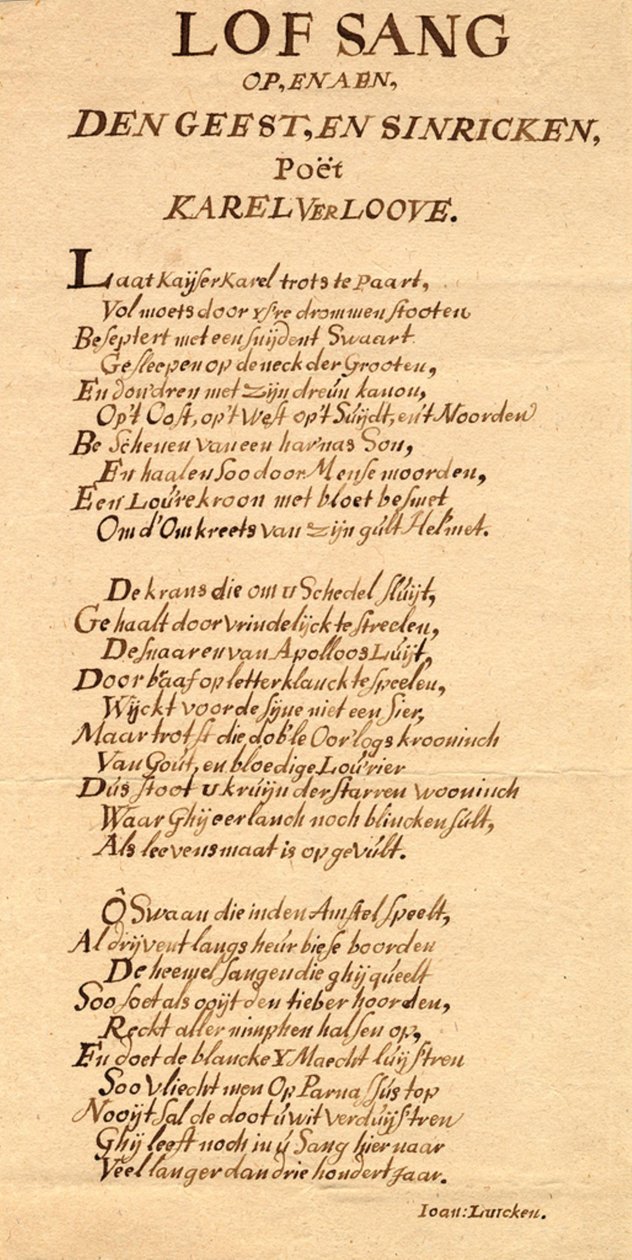 Canto di lode per e al poeta ingegnoso Karel Verloove da Jan Luyken