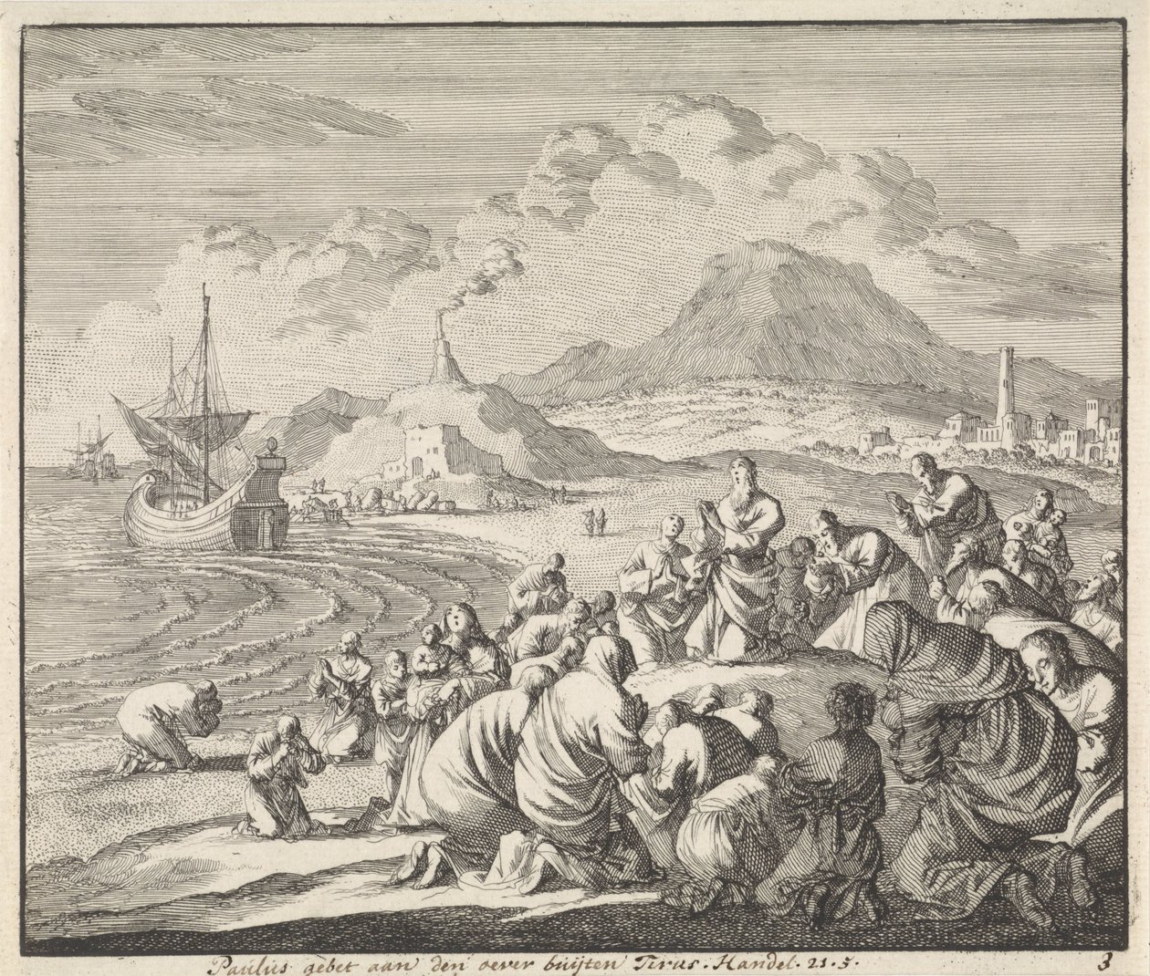 San Paolo prega sulla spiaggia di Tiro da Jan Luyken