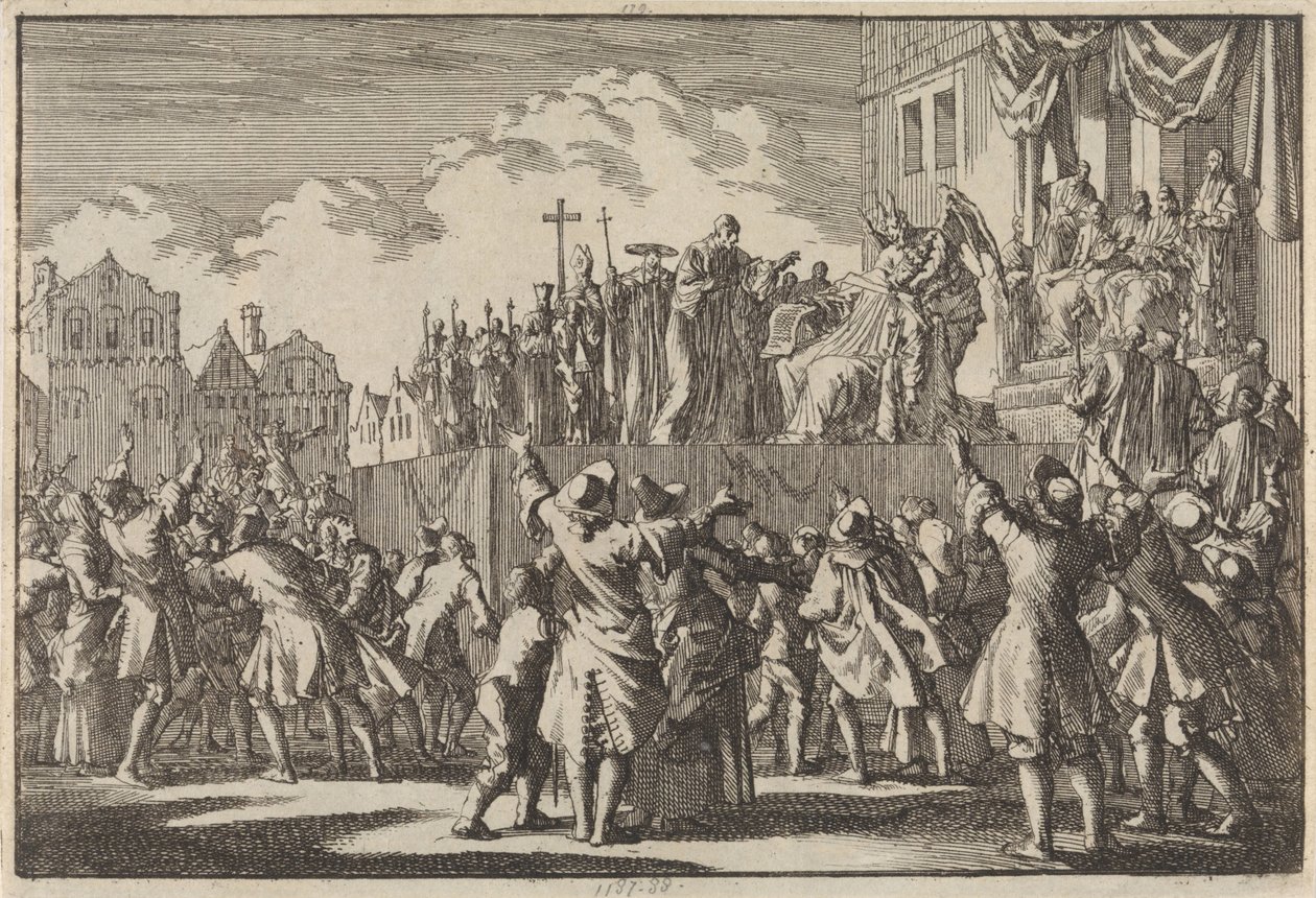 Scena di strada ad Aberdeen in cui viene derisa la religione cattolica, 1689 da Jan Luyken