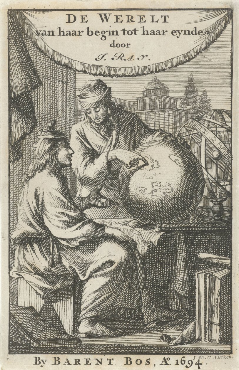 Due uomini studiano un globo da Jan Luyken