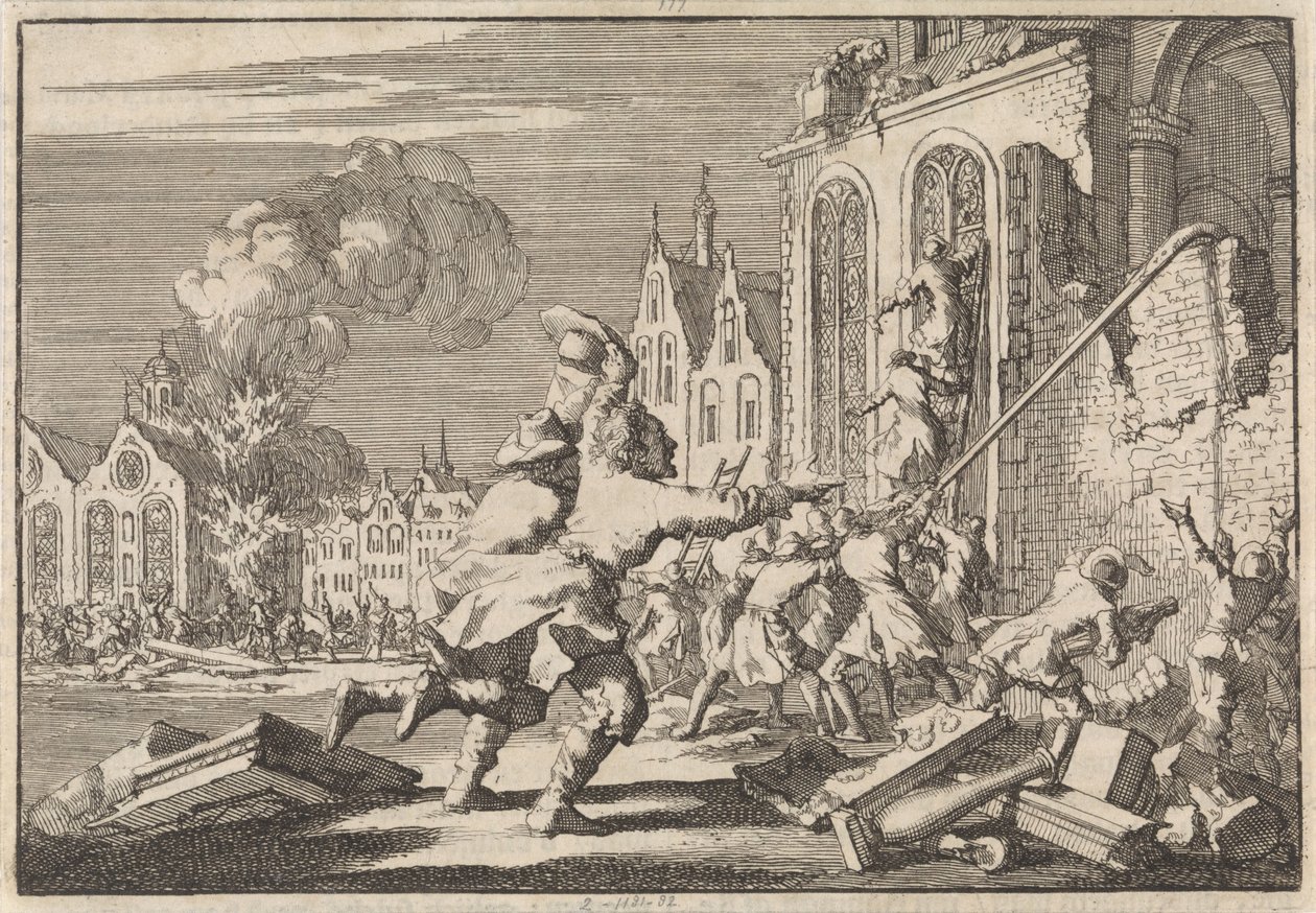 Distruzione delle cappelle cattoliche a Londra, 1688 da Jan Luyken
