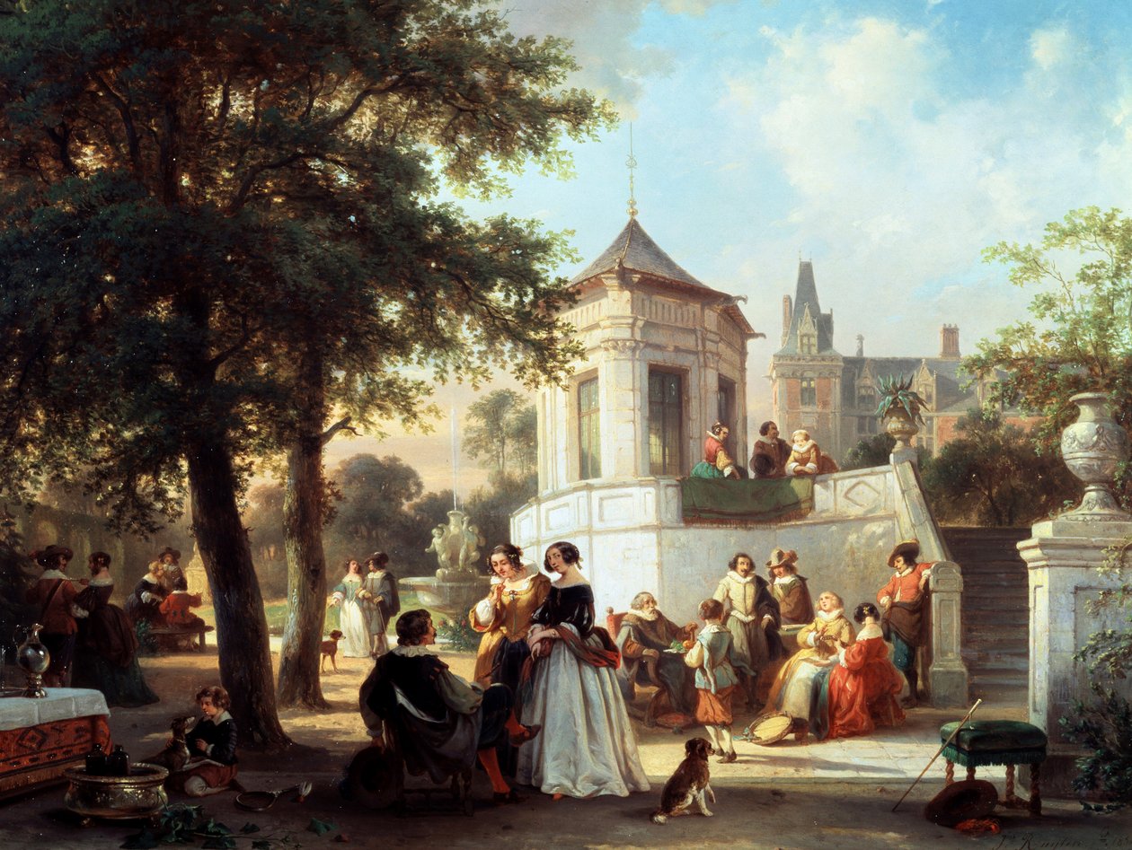 La festa in giardino 1854. Pittura di Jan Michiel Ruyten (1813-1881, Belgio) Collezione privata da Jan M. Ruyten