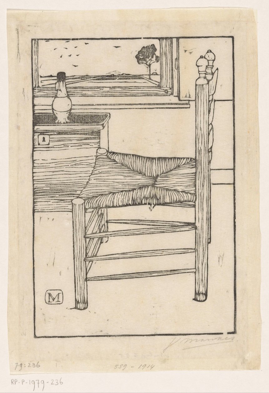 Sedia con sedile di paglia da Jan Mankes