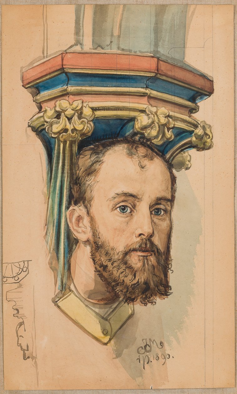 Cartone preparatorio per la policromia della Chiesa di Santa Maria - Mensola a forma di testa maschile (ritratto di T. Stryjeński) da Jan Matejko