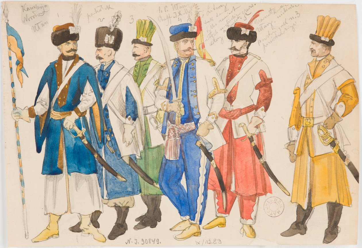 Studi sui costumi - Una serie di personaggi maschili in divisa militare da Jan Matejko