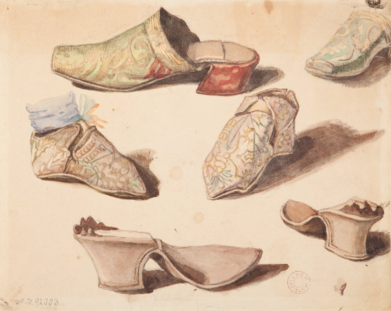 Studi di costume - Sei scarpe disegnate durante l