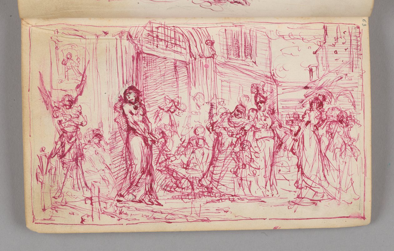 Skizzenbuch. Einseitige Zeichnung. Vorderseite: Kompositionsskizze einer unbekannten Szene ("Weihe der Dirne"?) da Jan Matejko