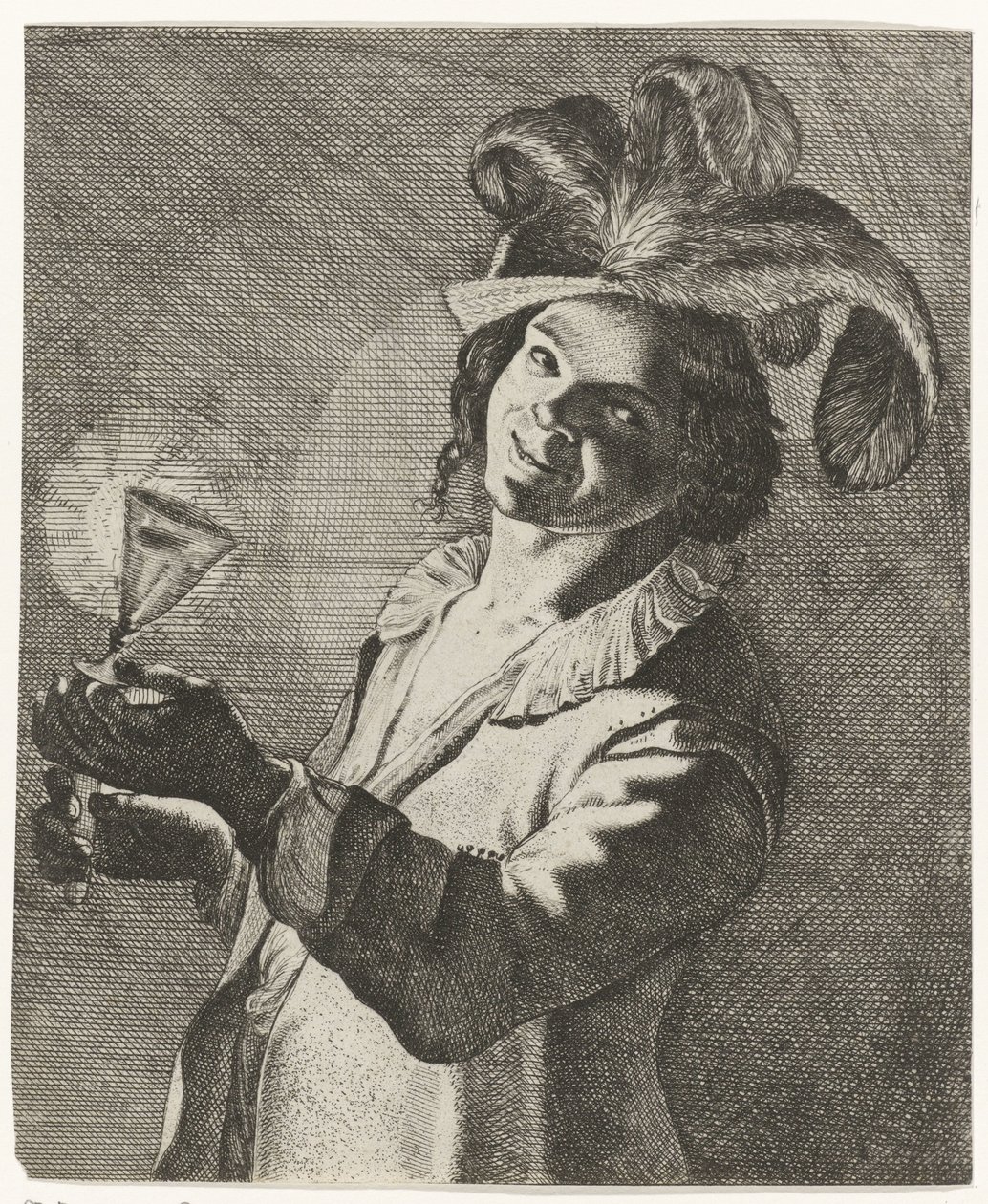 Ragazzo che ride con un bicchiere in mano da Jan Matham (possibly)