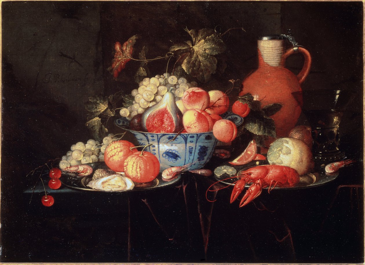 Natura morta con frutta e gamberi da Jan Pauwel II the Younger Gillemans