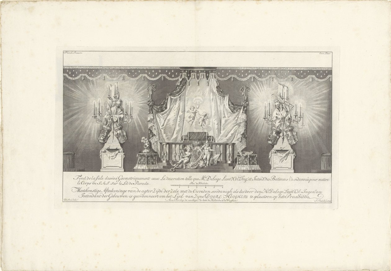 Retro della sala con il letto di parata del principe Guglielmo IV, 1751 da Jan Punt