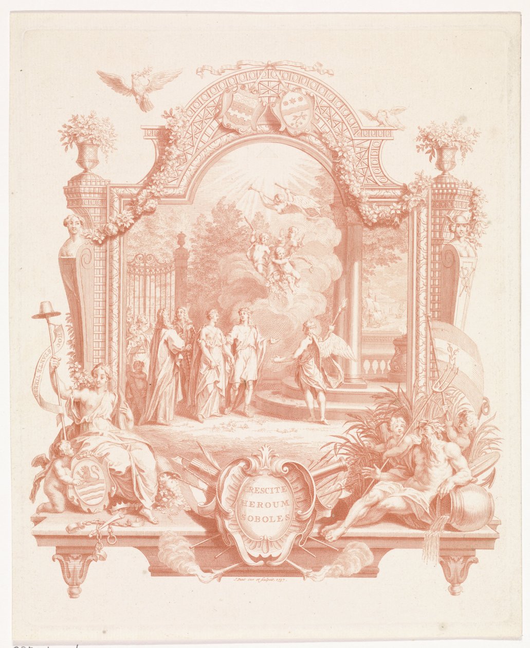 Rappresentazione allegorica in occasione del matrimonio di Arnout van Citters e Sara Jacoba Ockerse Crescite heroum soboles da Jan Punt
