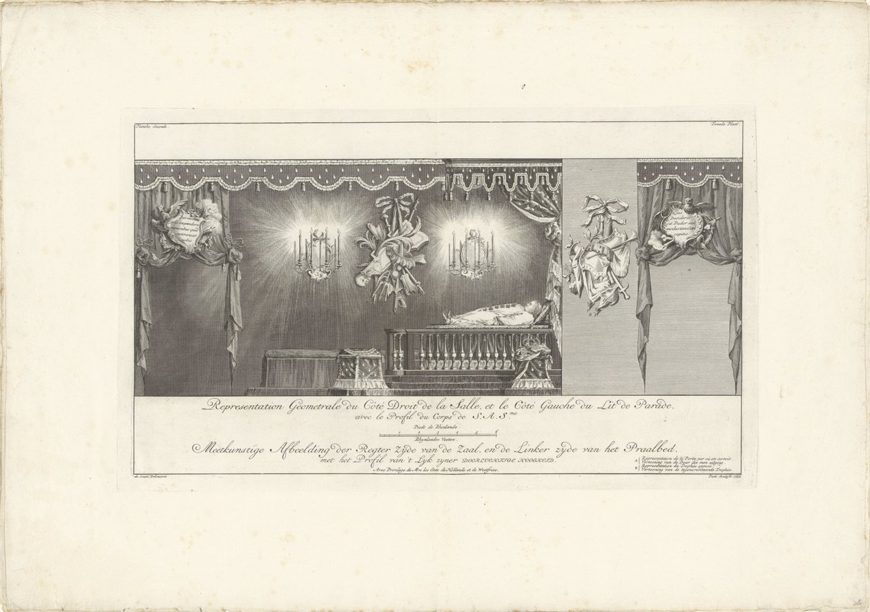 Lato destro della sala con il letto di parata del principe Guglielmo IV, 1751 da Jan Punt