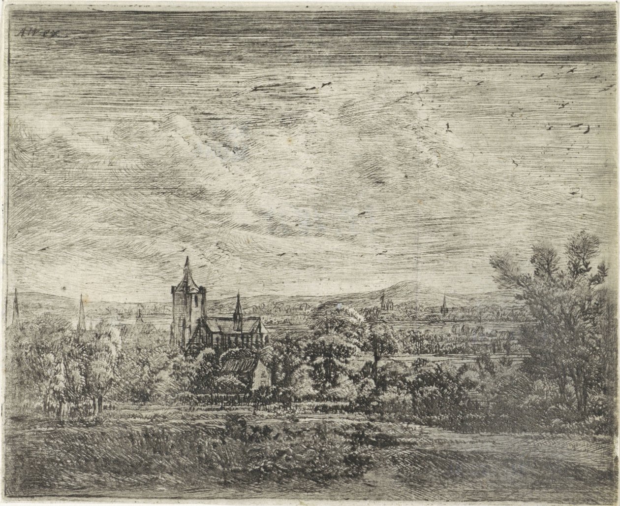 Vista del villaggio con una chiesa da Jan Ruyscher