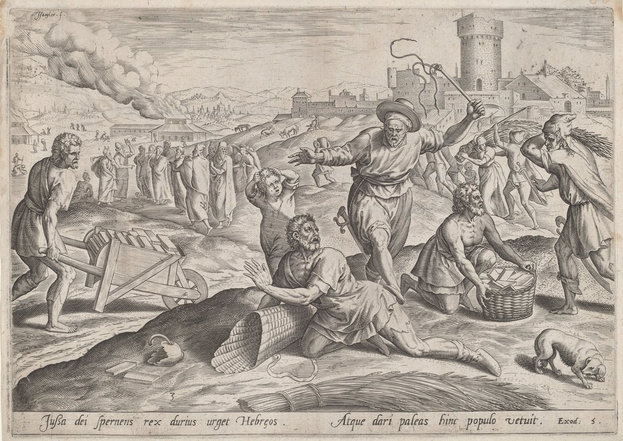 Il sorvegliante del faraone che picchia gli israeliti da Jan Sadeler I, Maarten van Cleef