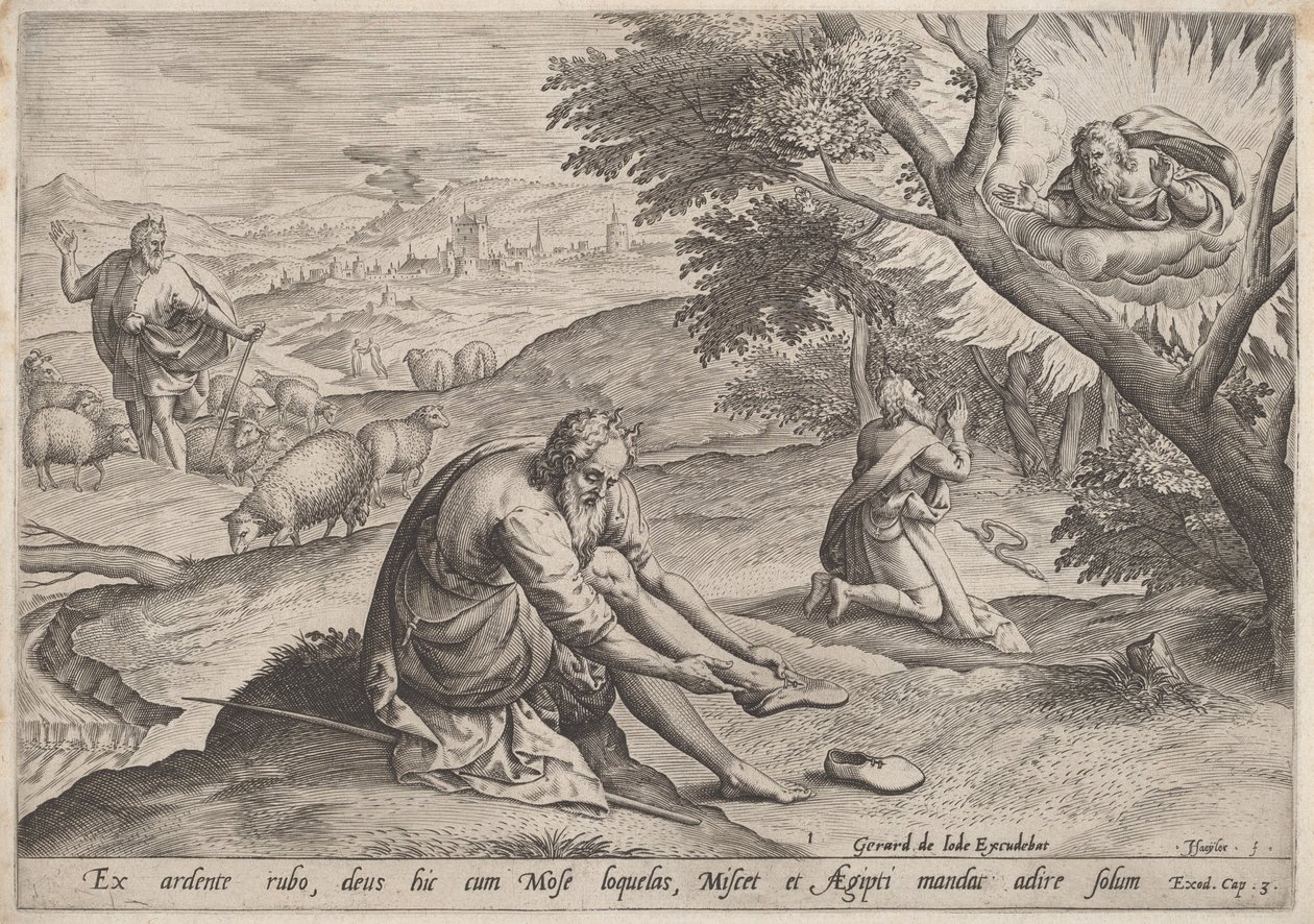 Dio appare a Mosè da Jan Sadeler I, after Maarten van Cleef