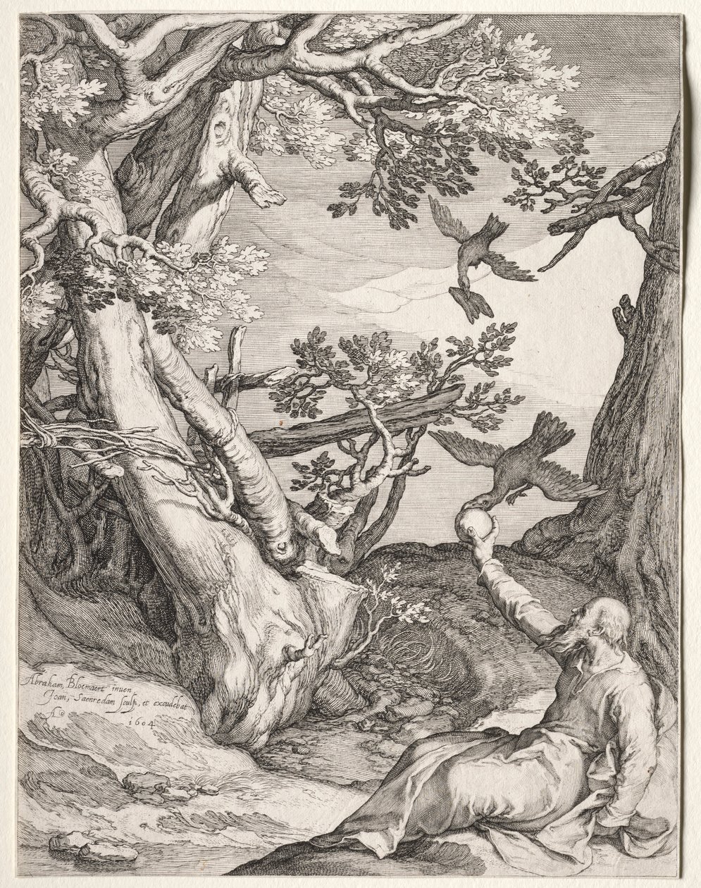 Elia nel deserto nutrito dai corvi, 1604 da Jan Saenredam