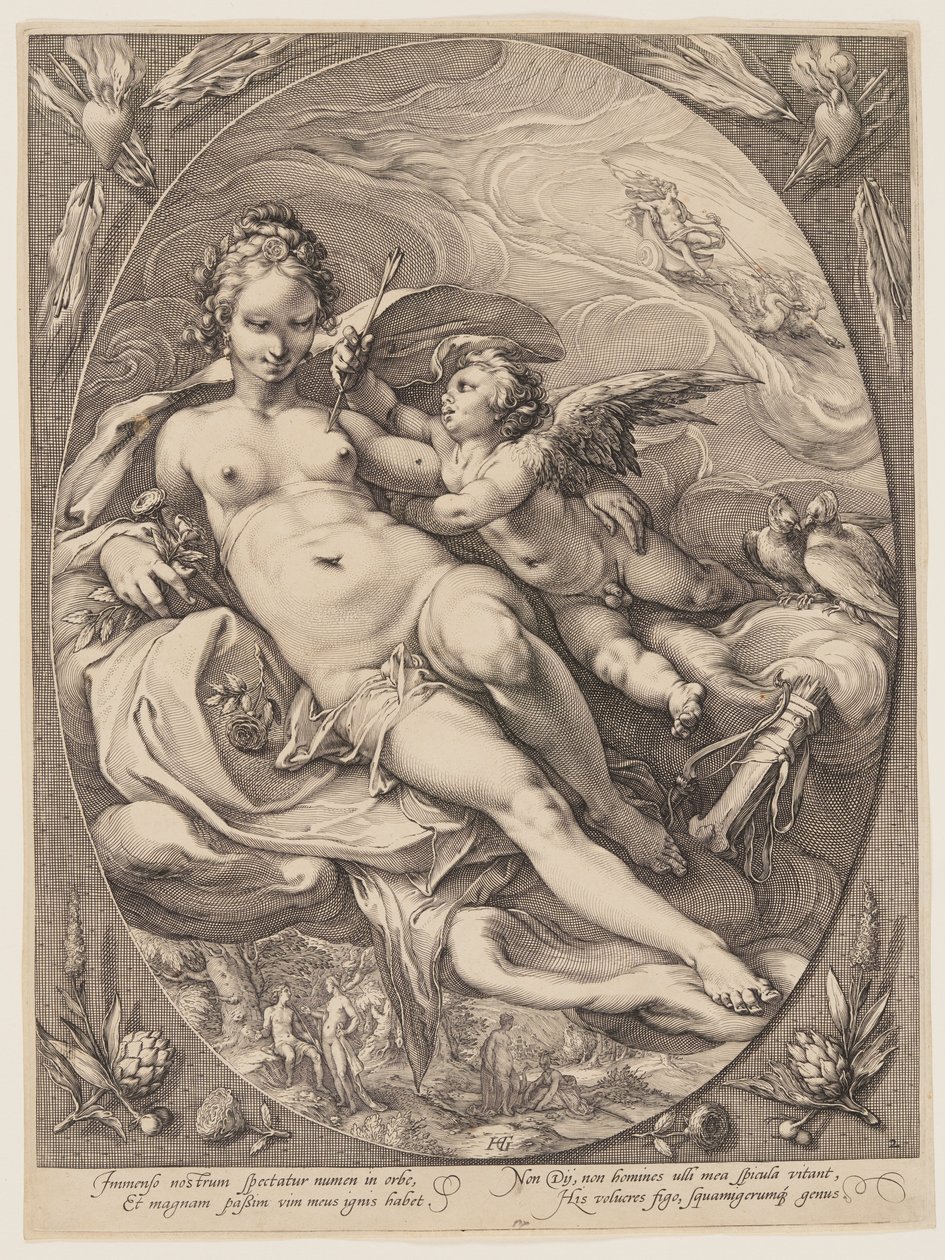 Venere e Cupido, da Tre dee sedute tra le nuvole da Jan Saenredam