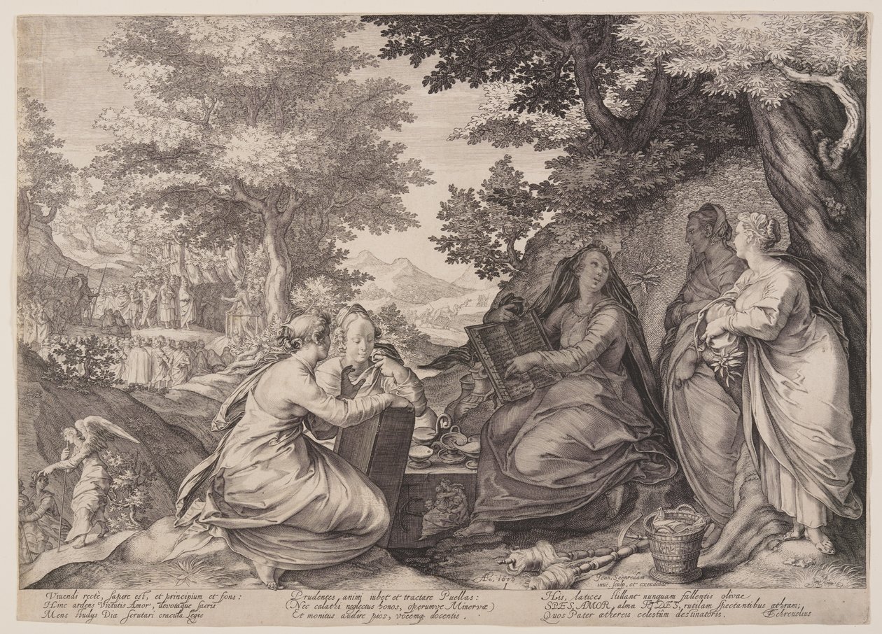 Le vergini sagge si riuniscono in un paesaggio davanti alla predicazione del Battista, dalla Parabola delle vergini sagge e stolte da Jan Saenredam