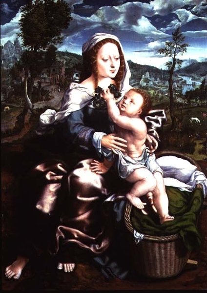 Madonna e bambino seduti in un ampio paesaggio da Jan Sanders van Hemessen