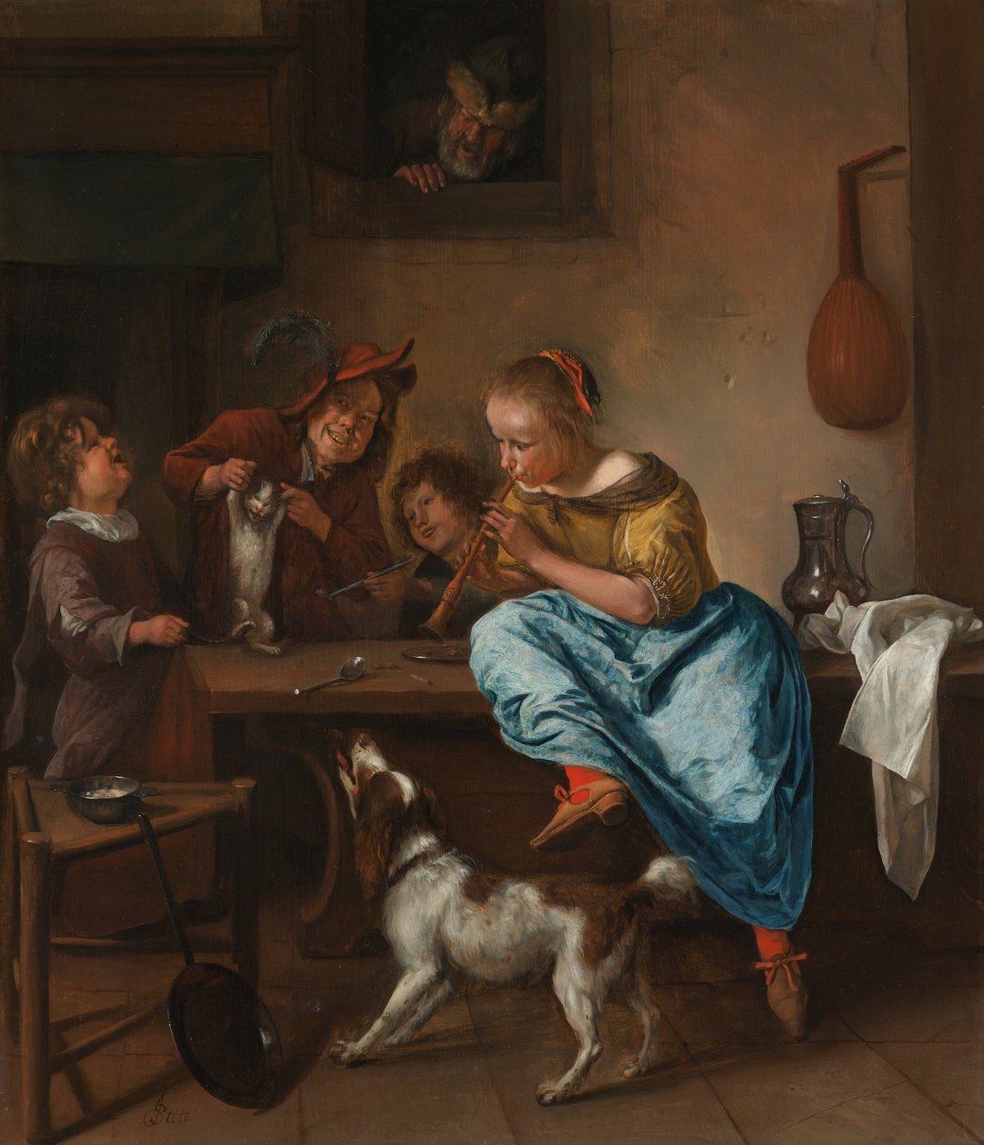 Bambini che insegnano a un gatto a ballare, nota come "Lezione di ballo". da Jan Steen