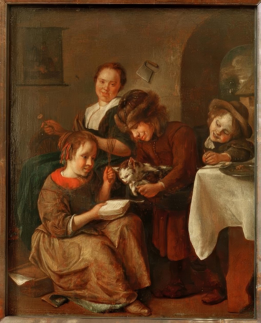 Bambini insegnano a un gatto a leggere da Jan Havickszoon Steen