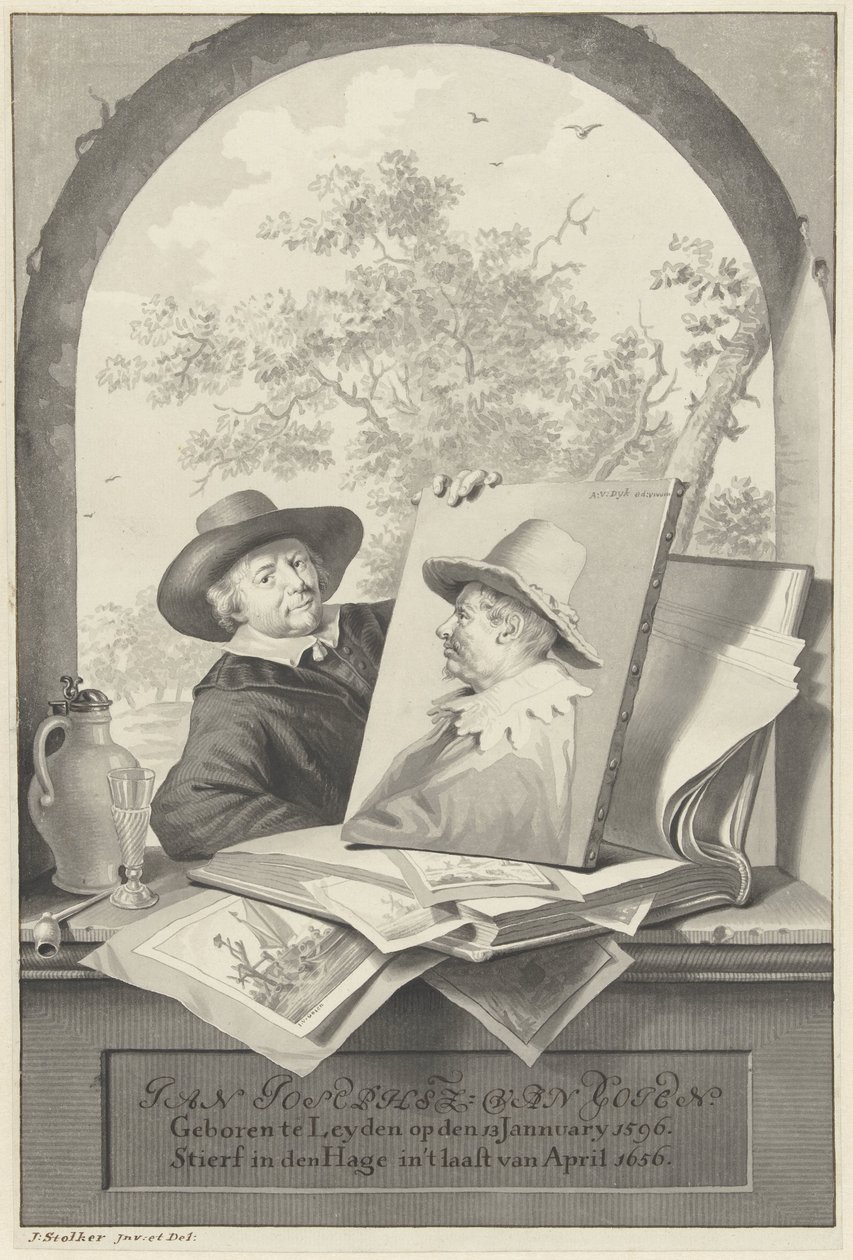 Uomo con una cartella di disegni e un ritratto di Jan van Goyen da Jan Stolker