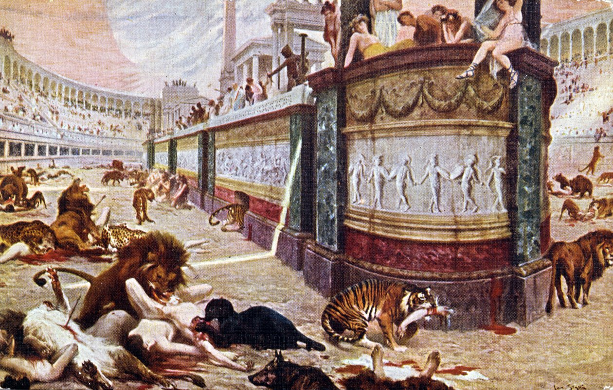 Cartolina raffigurante i giochi sanguinari nell