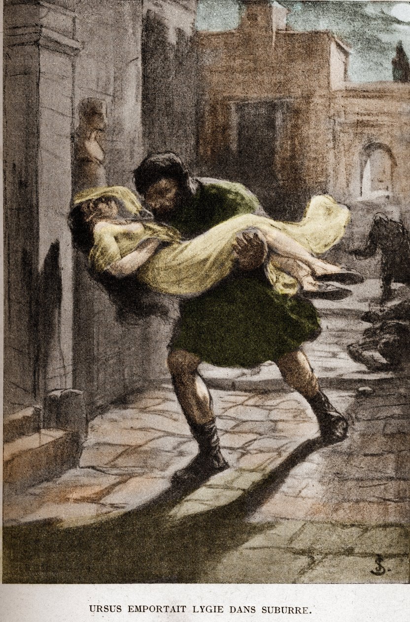 Ursus prese Lygie nel suburre (capitolo X) illustrazione di JAN STYKA (1858-1925) per il romanzo "Quo Vadis" di Henryk Sienkiewicz da Jan Styka
