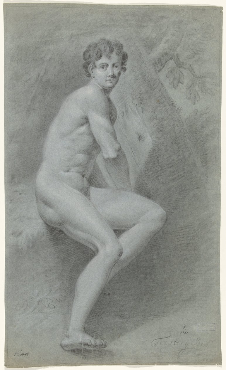 Nudo maschile seduto, a destra, davanti a un albero da Jan Tersteeg (possibly)