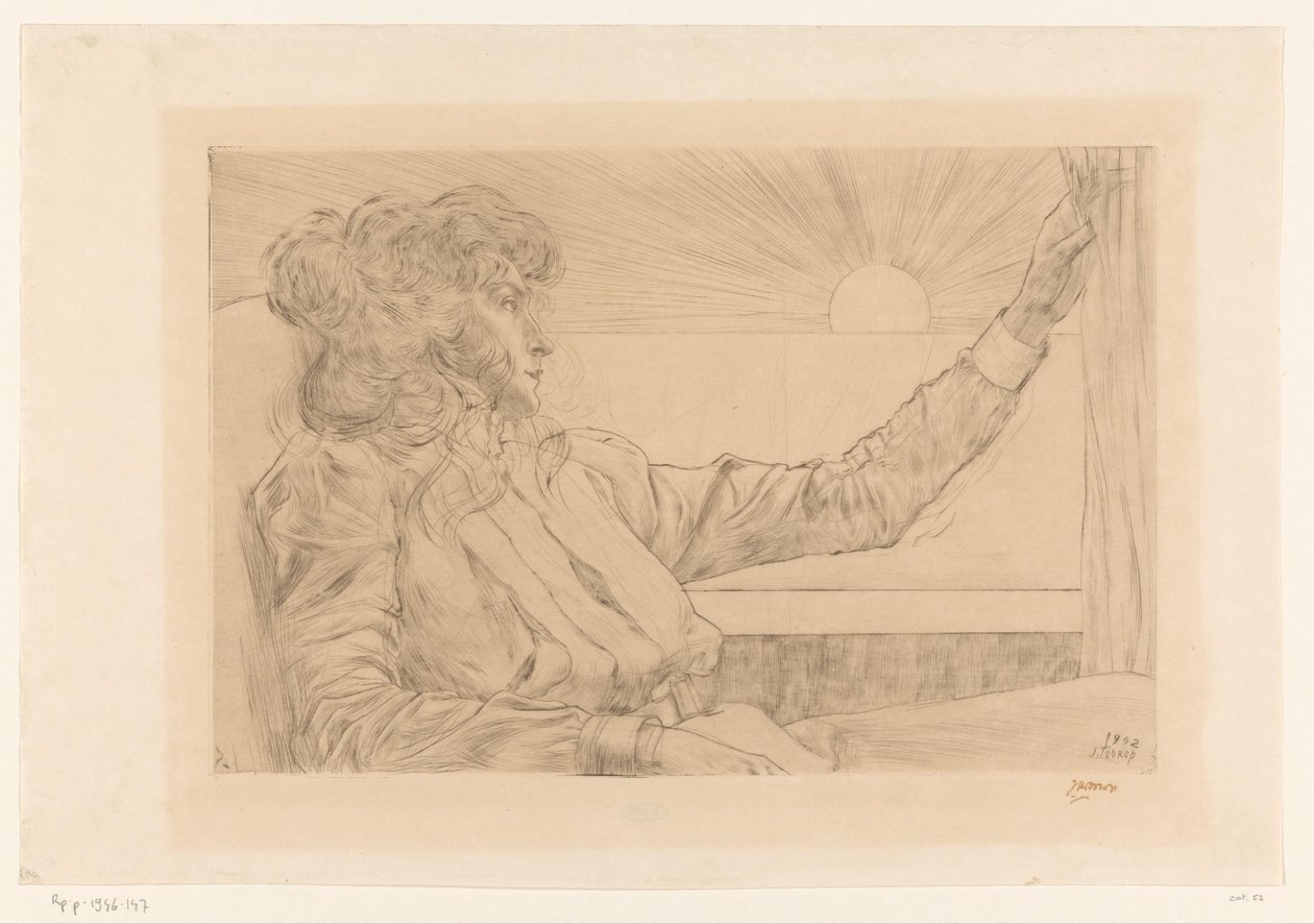 Donna seduta davanti a una finestra da Jan Toorop (signed by artist)