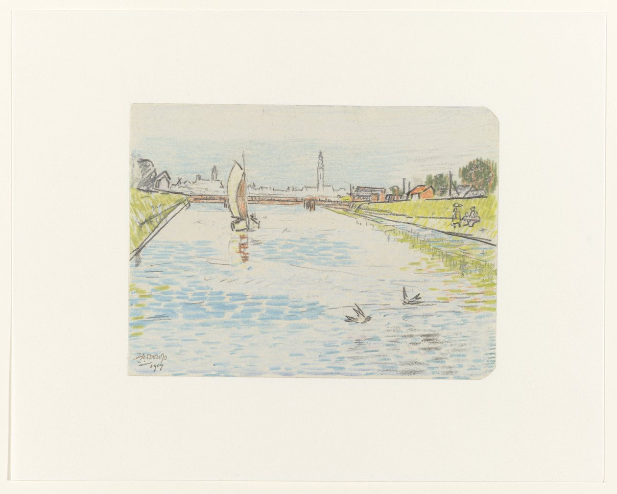 Veduta di un canale con una barca a vela da Jan Toorop