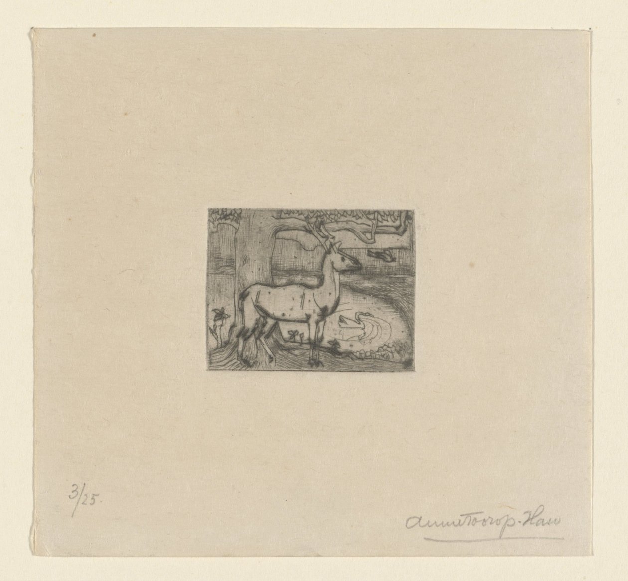 Cervo vicino a un albero davanti a uno stagno da Jan Toorop