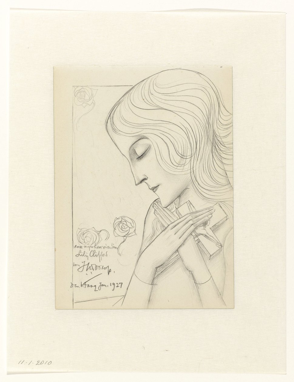 Giovane ragazza in meditazione abbracciando una croce da Jan Toorop