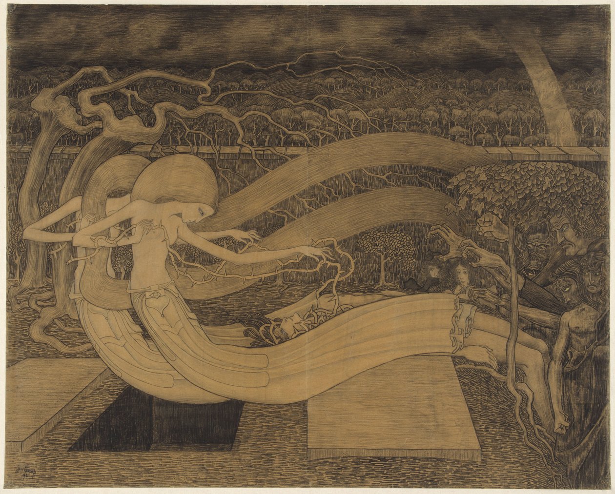 O Grave, Where Is Thy Victory? (due donne accanto a un uomo e una tomba aperta) da Jan Toorop