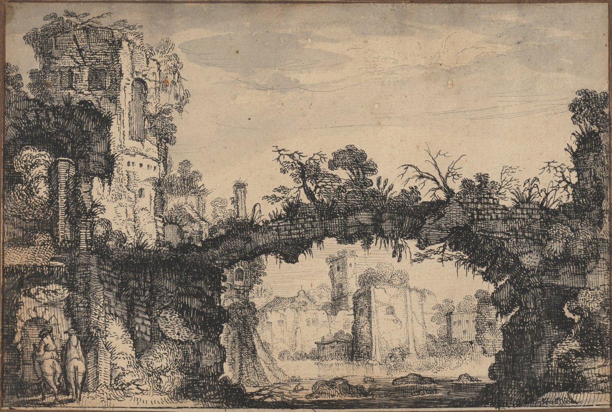 Paesaggio con rovine (recto); Testa di donna e animali (verso) da Jan Van de Velde