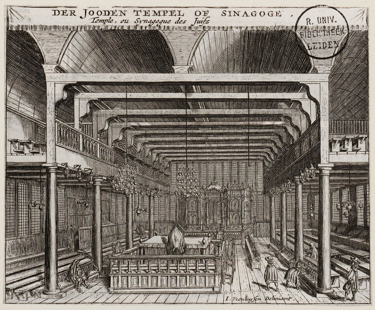 Interno della sinagoga portoghese ad Amsterdam da Jan Veenhuysen