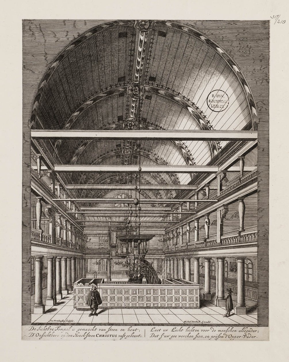 Interno della Sinagoga Portoghese ad Amsterdam da Jan Veenhuysen