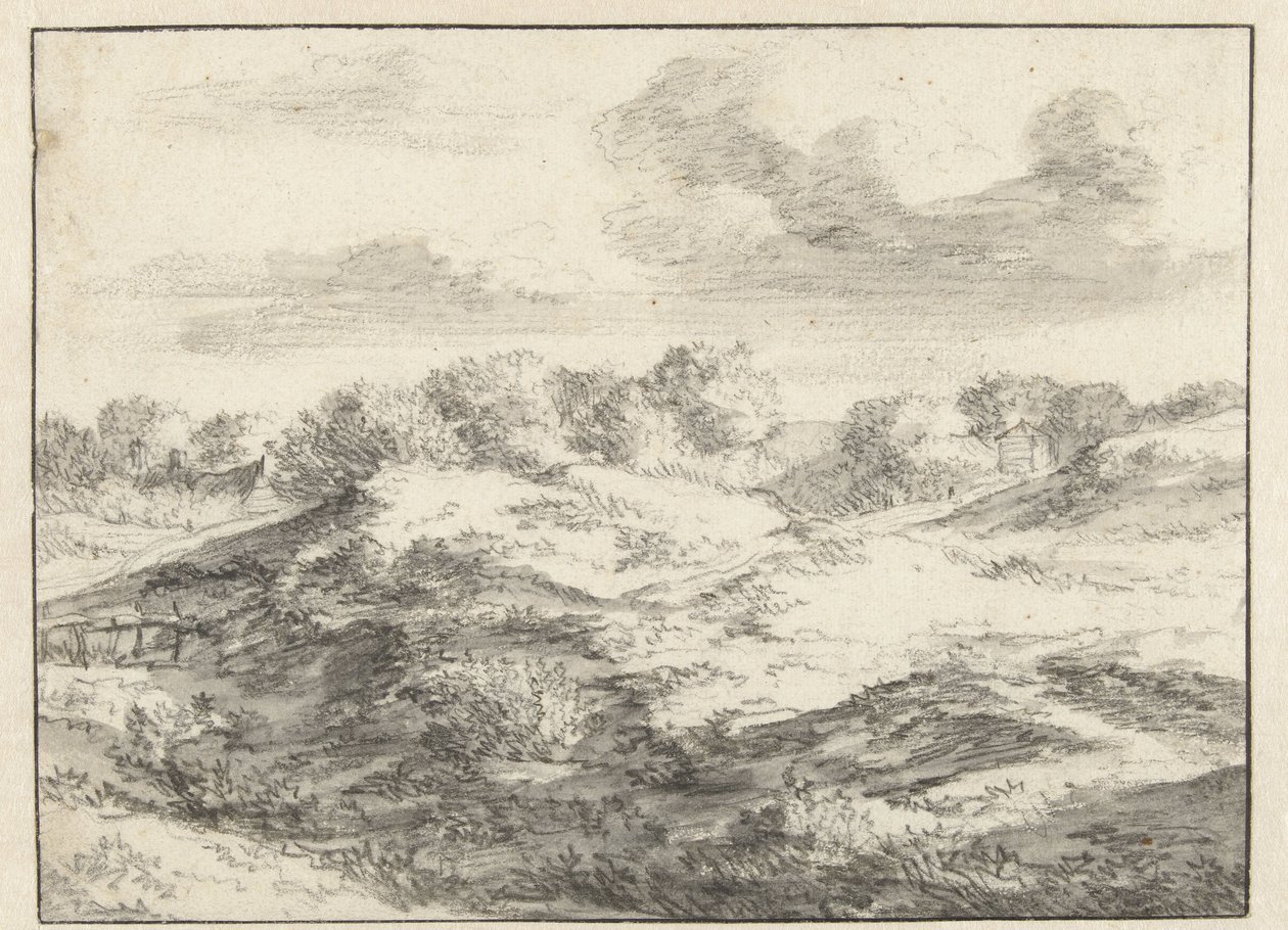 Paesaggio di dune, con un cottage in lontananza da Jan Vermeer van Haarlem (I) (attributed to)