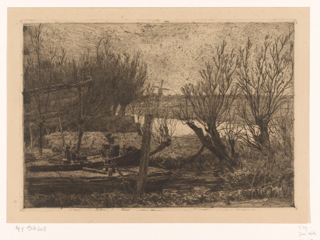 Paesaggio con barche in un fosso presso un canale da Jan Veth