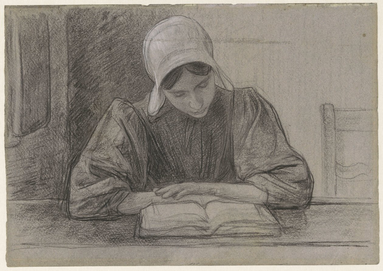 Ragazza che legge con cappuccio da Jan Veth