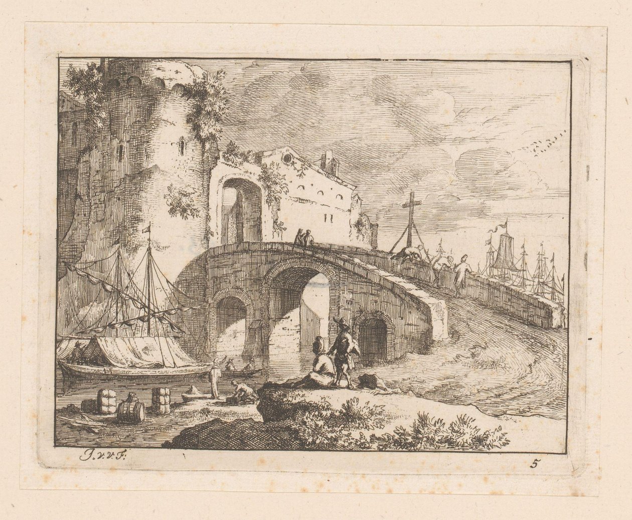 Porta della città in un porto italiano da Jan Vincentsz. van der Vinne