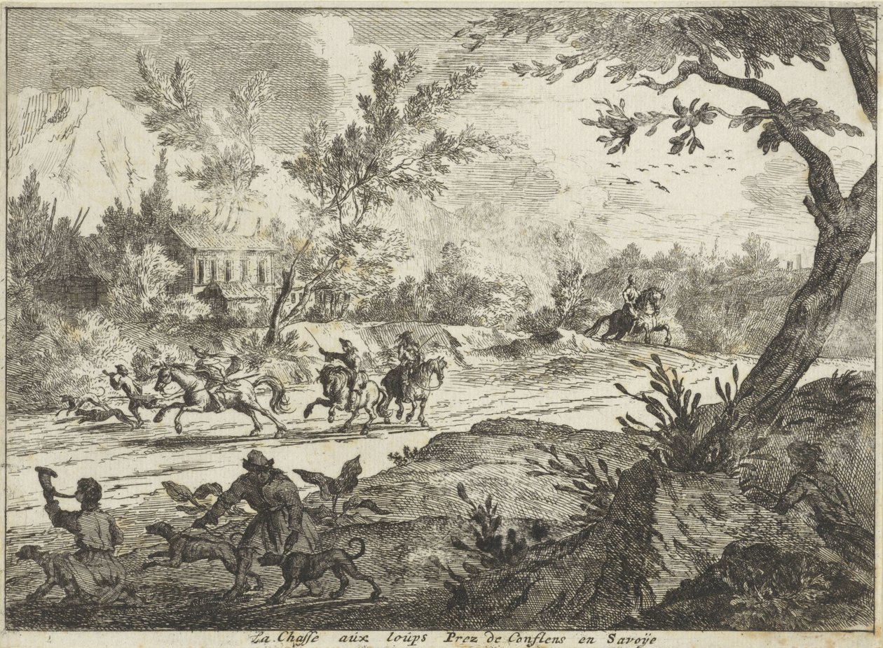 Caccia ai lupi presso Conflans, Savoia da Jan Vincentsz. van der Vinne