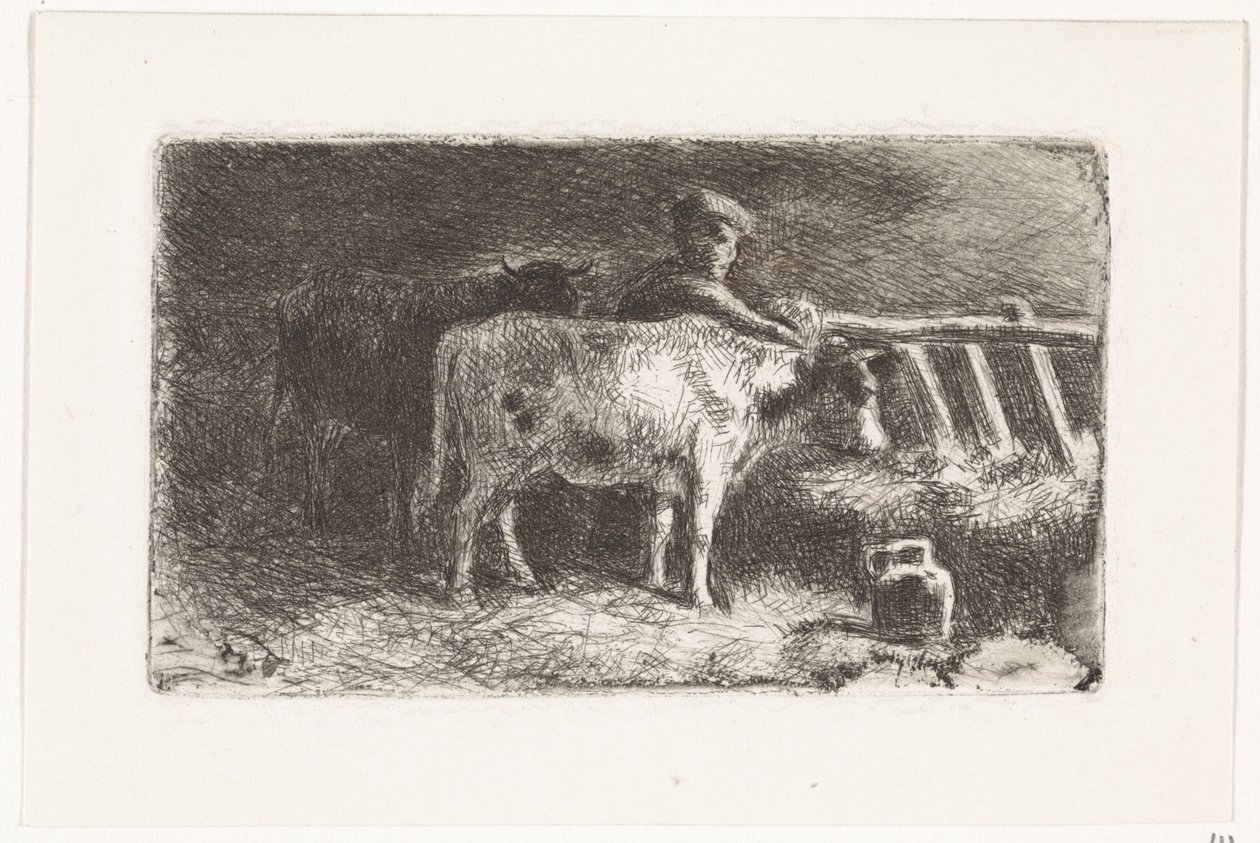 Contadino tra due mucche in una stalla (piccola variante) da Johannes Martinus Vrolijk