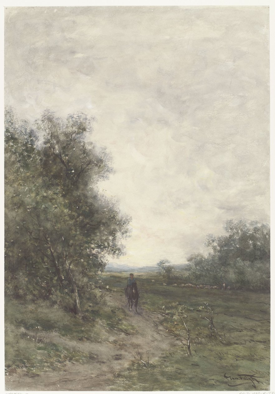 Paesaggio con cavaliere e gregge di pecore con pastore da Johannes Martinus Vrolijk