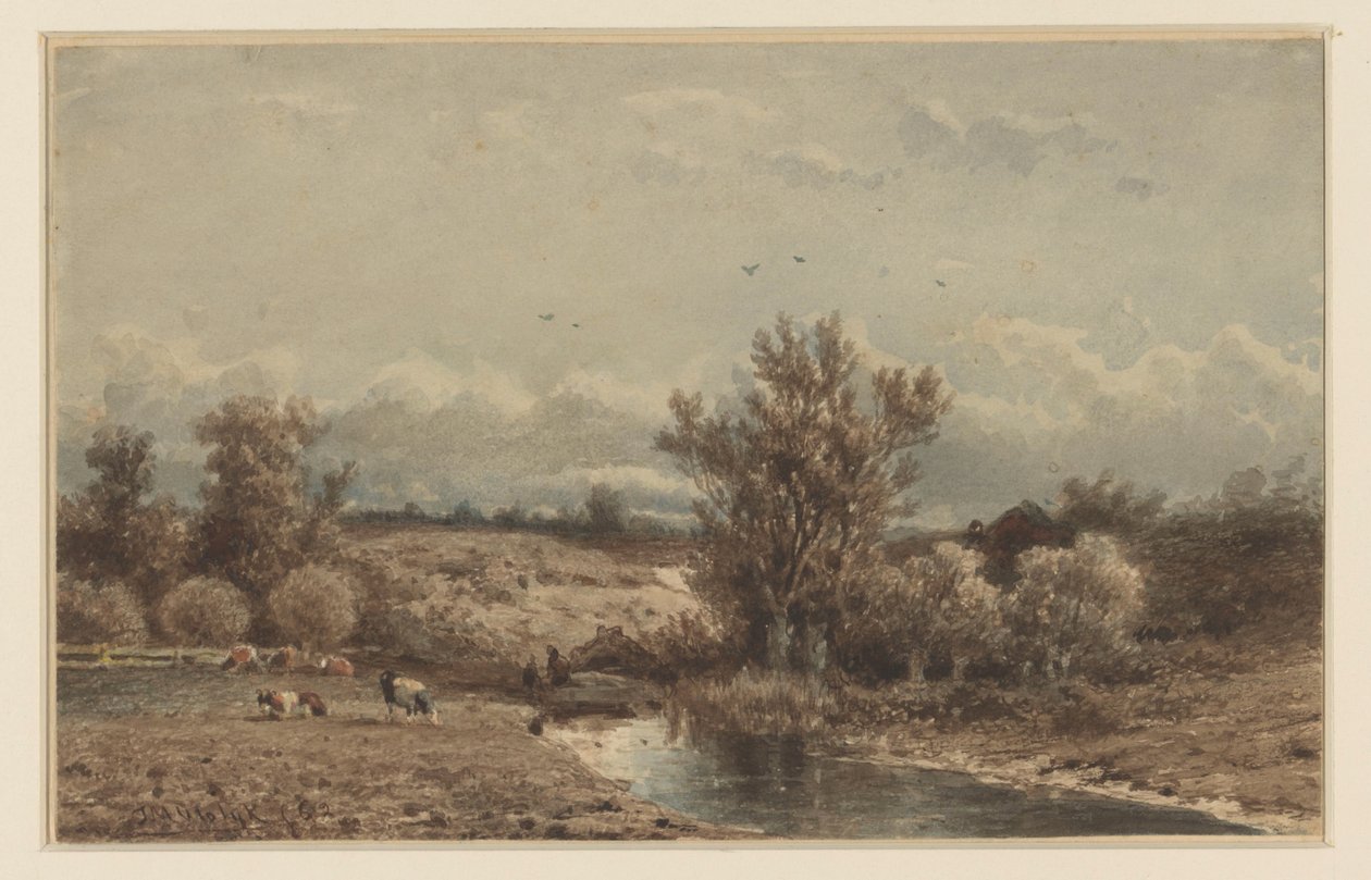 Paesaggio con fiume e mucche da Johannes Martinus Vrolijk