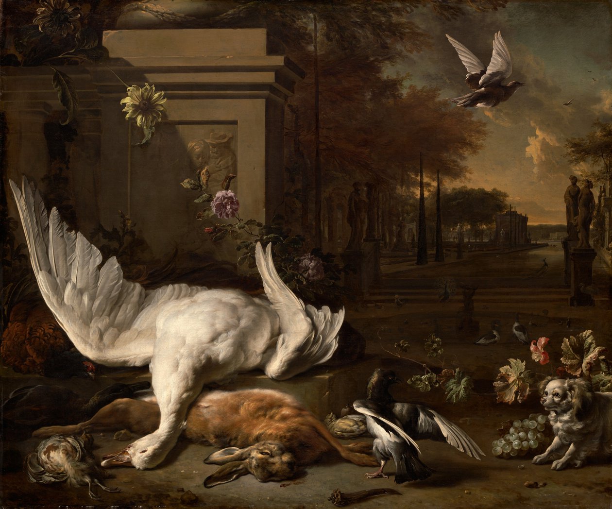 Natura morta con cigno e selvaggina davanti a una tenuta di campagna, c. 1685 da Jan Baptist Weenix