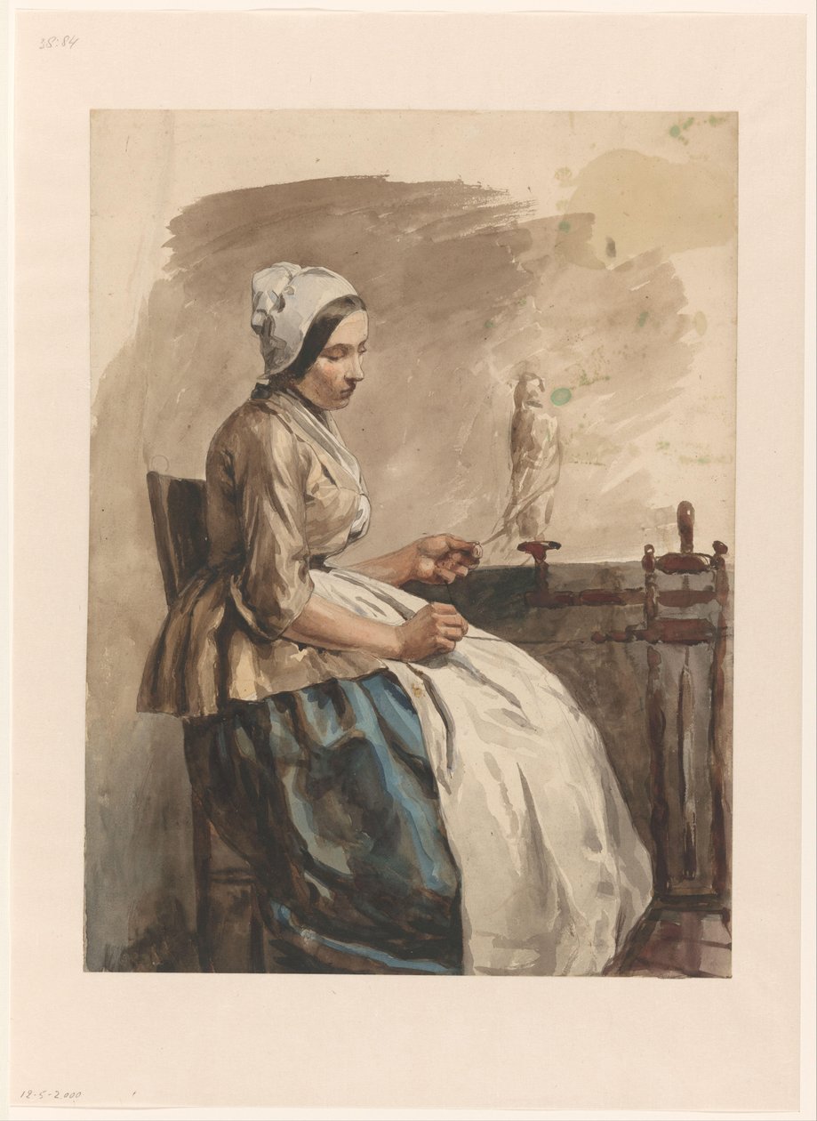 Giovane donna che fila da Jan Weissenbruch